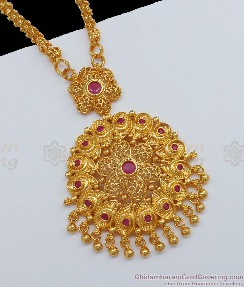 Grand Gold Imitation Dollar Chain With Ruby Stones One Gram Jewelry BGDR664