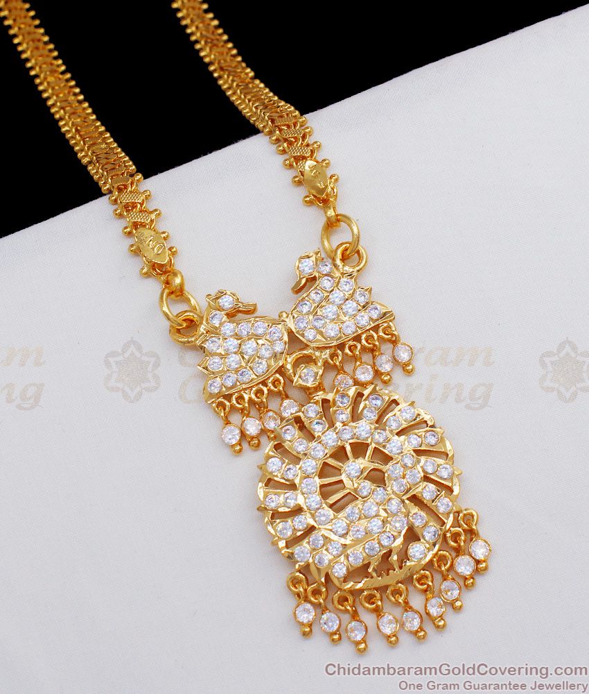 Full White Stone Peacock Impon Gold Dollar Chain Collections BGDR673
