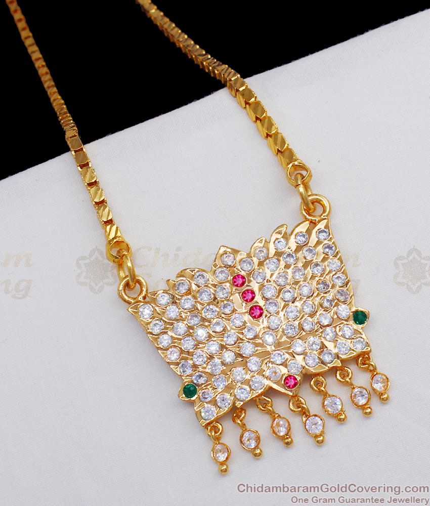 Traditional Impon Lotus Multi Color Stone Gold Dollar Chain Design BGDR675