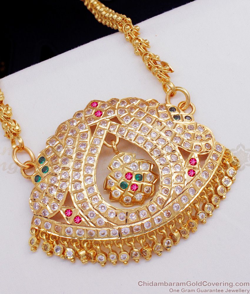 Latest Impon Multi Color Stones Gold Dollar Chain For Ladies BGDR680