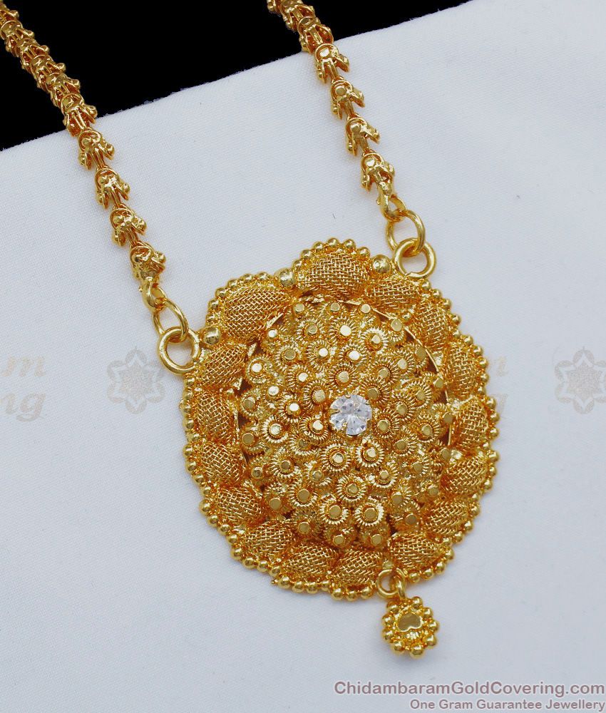 One Gram Gold Dollar Chain White Stone Jewelry for Ladies BGDR694