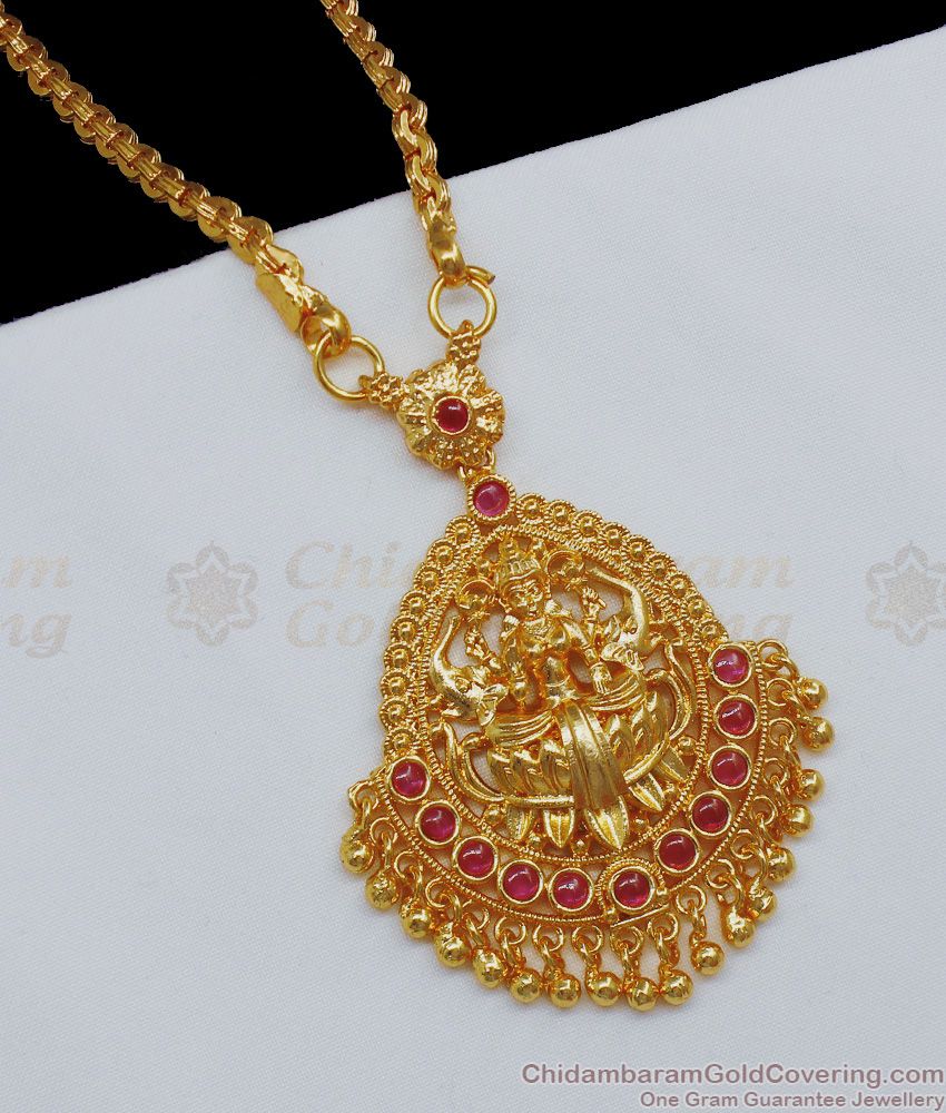 Devotional Lakshmi Design Dollar With Ruby Stone Dollar Chain BGDR696