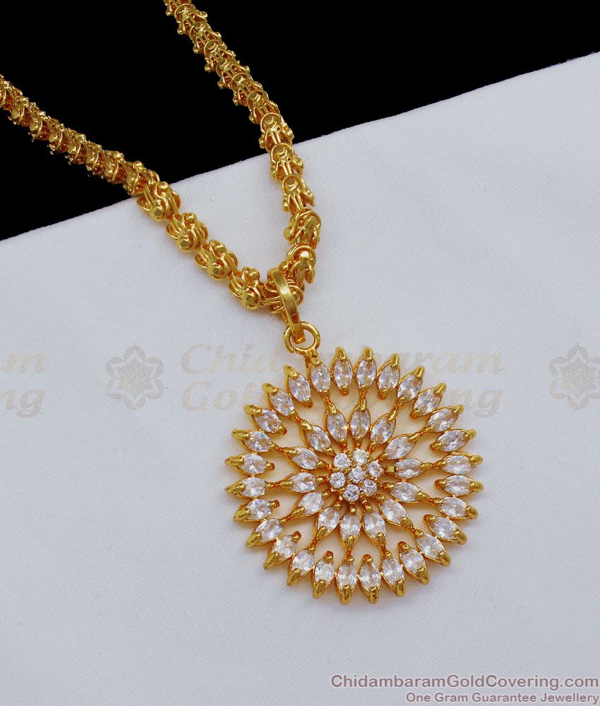 Glittering White Stone One Gram Gold Dollar With Chain BGDR699