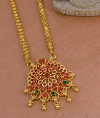 Attractive Ruby Emerald Stone One Gram Gold Dollar With Chain BGDR700 