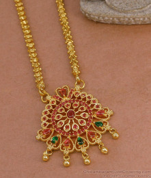 Attractive Ruby Emerald Stone One Gram Gold Dollar With Chain BGDR700 