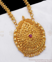 Big Single Ruby Stone One Gram Gold Dollar With Chain BGDR707 Big Single Ruby Stone One Gram Gold Dollar With Chain BGDR707