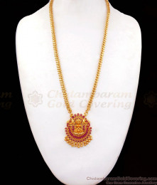 Devotional Lakshmi Design Ruby Stone Dollar With Chain BGDR708 Devotional Lakshmi Design Ruby Stone Dollar With Chain BGDR708
