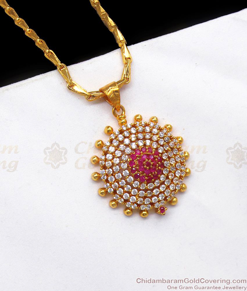 Attractive Ruby White Stone Gold Dollar With Chain For Party Wear BGDR710