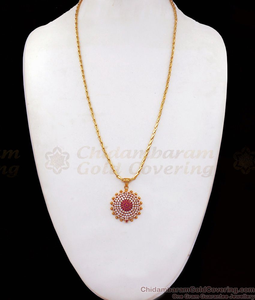 Attractive Ruby White Stone Gold Dollar With Chain For Party Wear BGDR710