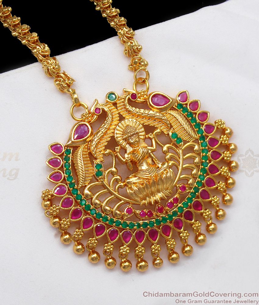 Big Divine Lakshmi Dollar Ruby Emerald Stone Gold Chain BGDR714