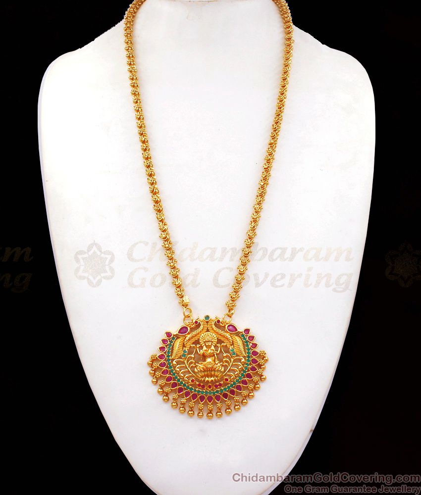 Big Divine Lakshmi Dollar Ruby Emerald Stone Gold Chain BGDR714