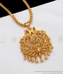 Peacock Design Ruby White Polki Stone Gold Dollar Chain BGDR717 Peacock Design Ruby White Polki Stone Gold Dollar Chain BGDR717