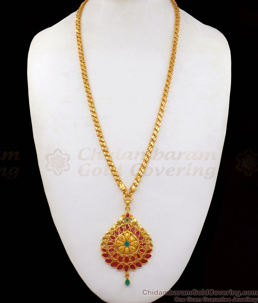 Fabulous Ruby Stone Gold Dollar Chain Forming Pattern Jewelry BGDR746