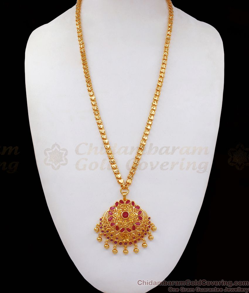 Thick Chain Ruby Stone Big Dollar Gold Design Party Wear BGDR760