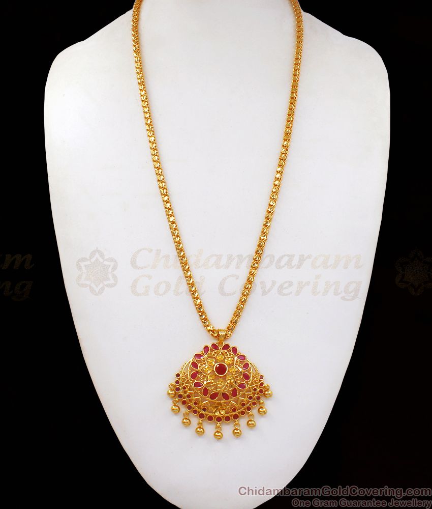 Full Ruby Stone Gold Dollar Chain Designs Party Wear BGDR763