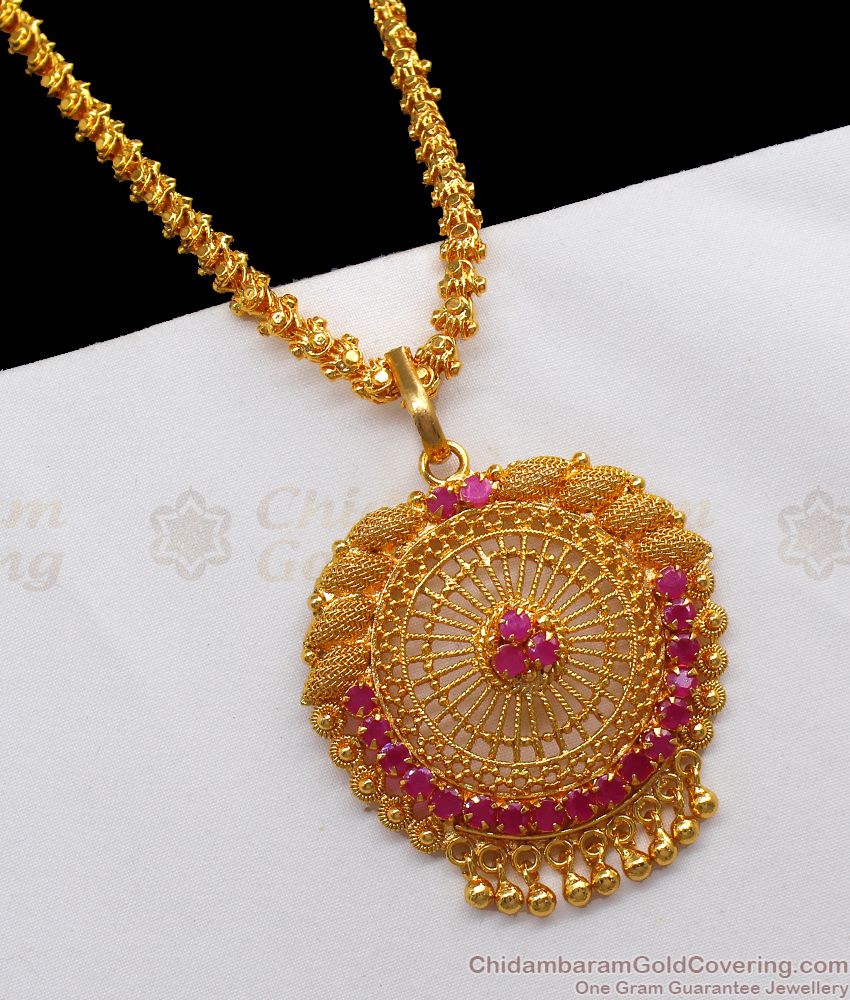 Net Design Ruby Stone Gold Dollar Chain Daily Wear BGDR764