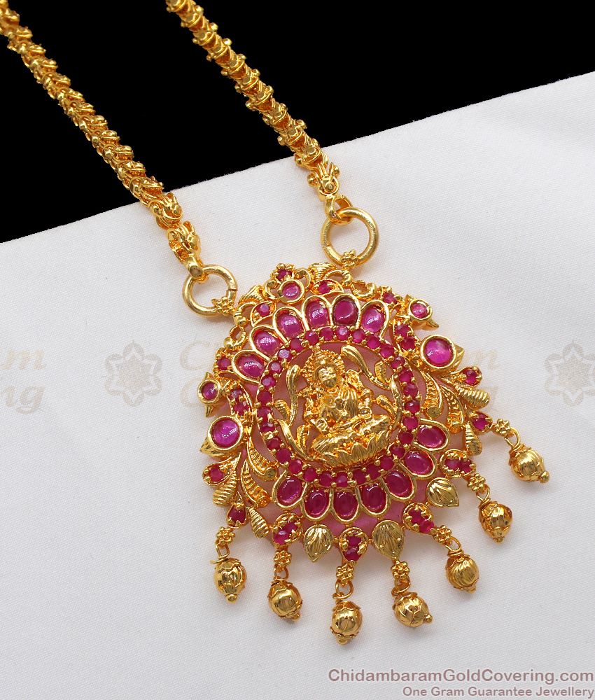 Traditional Lakshmi Ruby Kemp Stone Gold Big Dollar Chain BGDR766