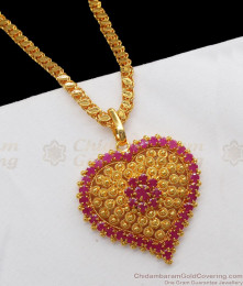 Heart Shape Gold Dollar Chain With Ruby Stone Designs BGDR770 Heart Shape Gold Dollar Chain With Ruby Stone Designs BGDR770