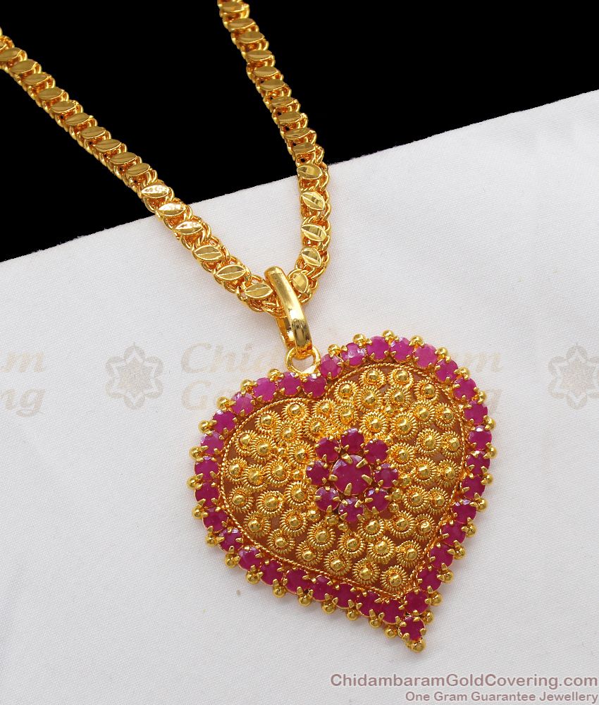 Heart Shape Gold Dollar Chain With Ruby Stone Designs BGDR770