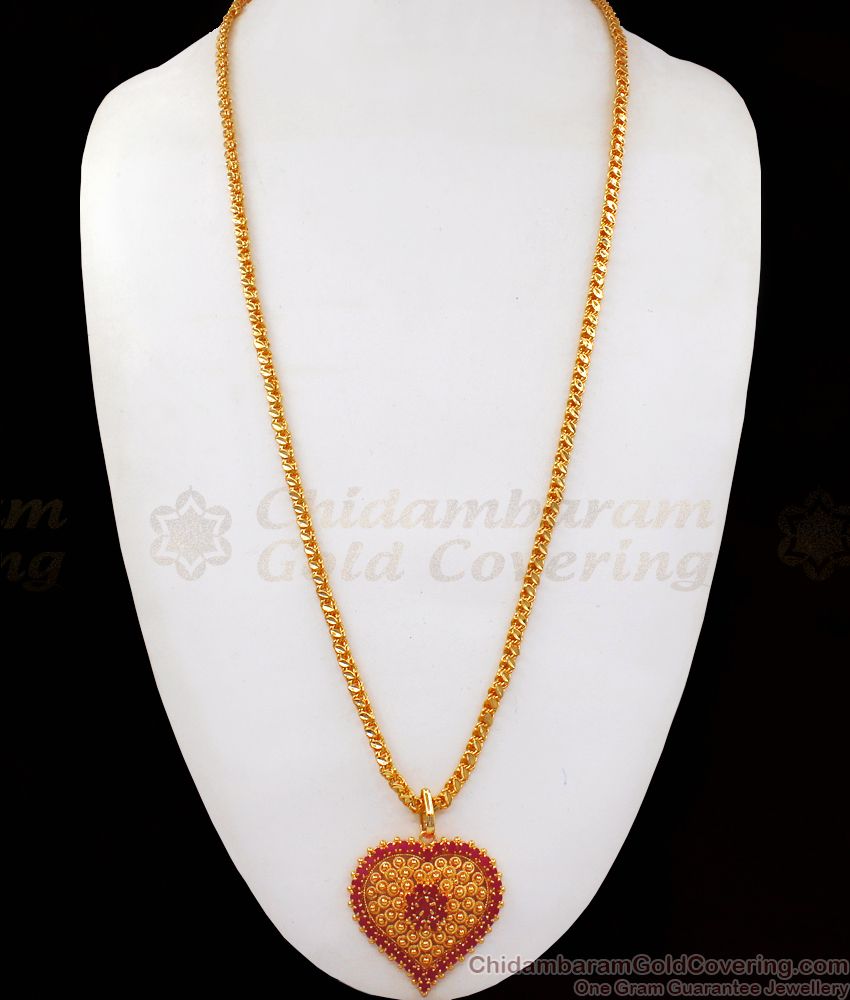 Heart Shape Gold Dollar Chain With Ruby Stone Designs BGDR770