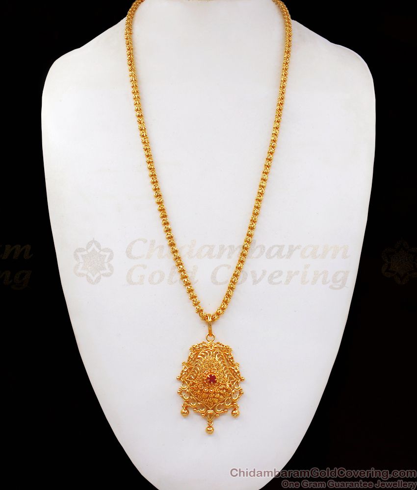 Single Ruby Stone Big Gold Dollar Chain Fashion Jewelry BGDR772