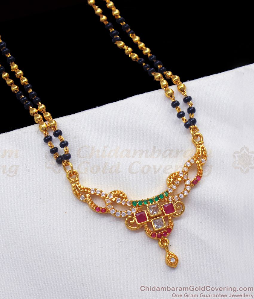 One Gram Gold Mangalsutra Chain Multi Color Stone Dollar Designs BGDR779