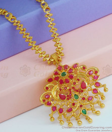 Stunning Ruby AD Stone Peacock Dollar Gold Chain BGDR799 Stunning Ruby AD Stone Peacock Dollar Gold Chain BGDR799