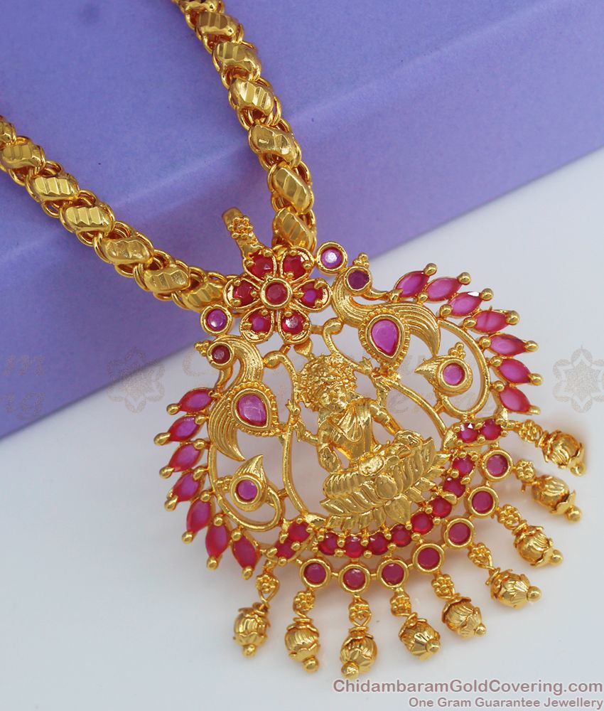 Divine Lakshmi Dollar Gold Chain Ruby Stone BGDR801