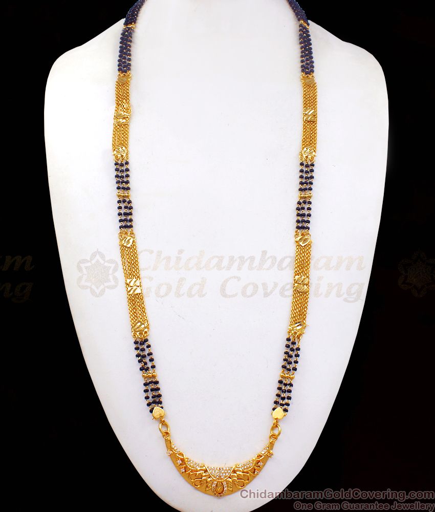 One Gram Gold Triple Layer Mangalsutra Diamond Stone Dollar BGDR806