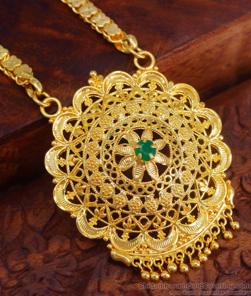 One Gram Gold Plated Emerald Stone Dollar Chain BGDR808