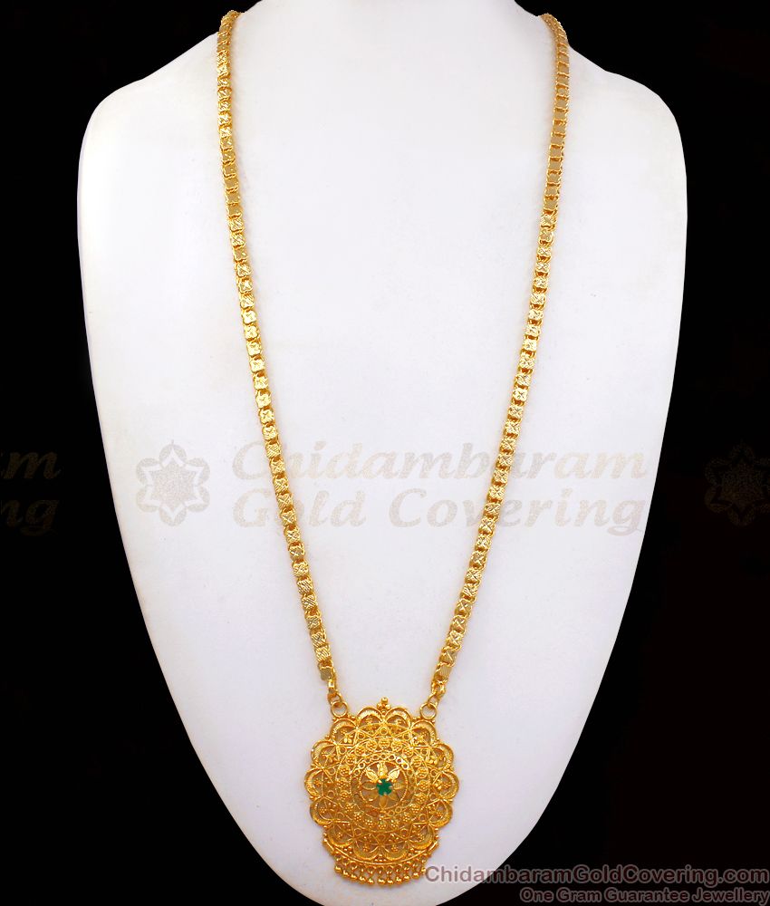One Gram Gold Plated Emerald Stone Dollar Chain BGDR808