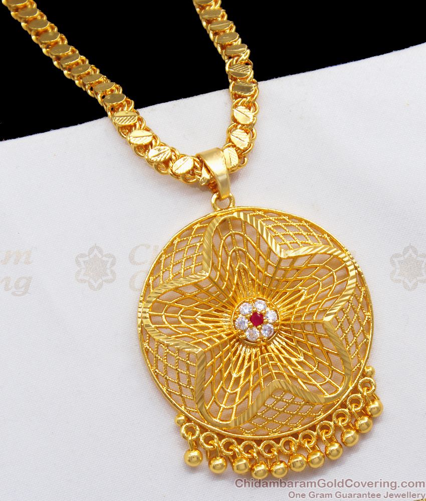 Unique 3D Shaped Star Design AD Stone Gold Pendant Chain BGDR818