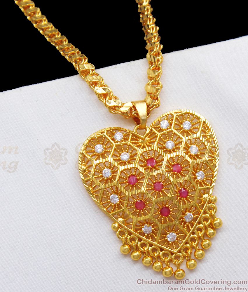 Multi Stone Heart Shaped Gold Pendant Chain BGDR820