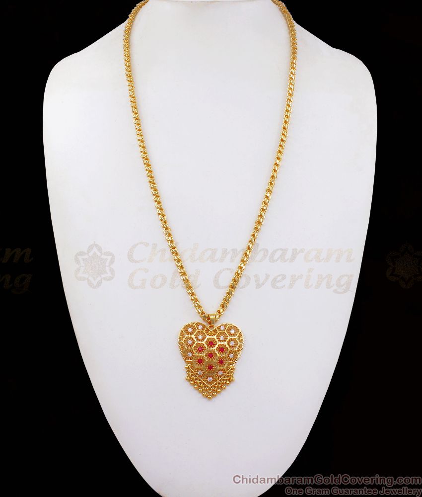 Multi Stone Heart Shaped Gold Pendant Chain BGDR820