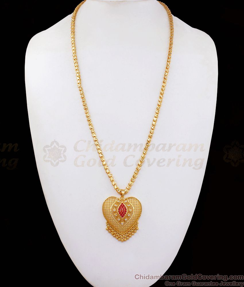 Lovely Heart Shaped Ruby White Stone Gold Pendant Chain BGDR821
