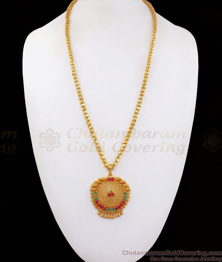 Tremendous Ruby Emerald Stone Net Pattern Gold Pendant Chain BGDR822