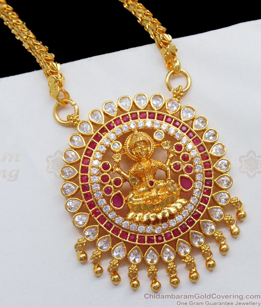 Goddess Lakshmi Ruby White Kemp Stone Dollar Chain BGDR824