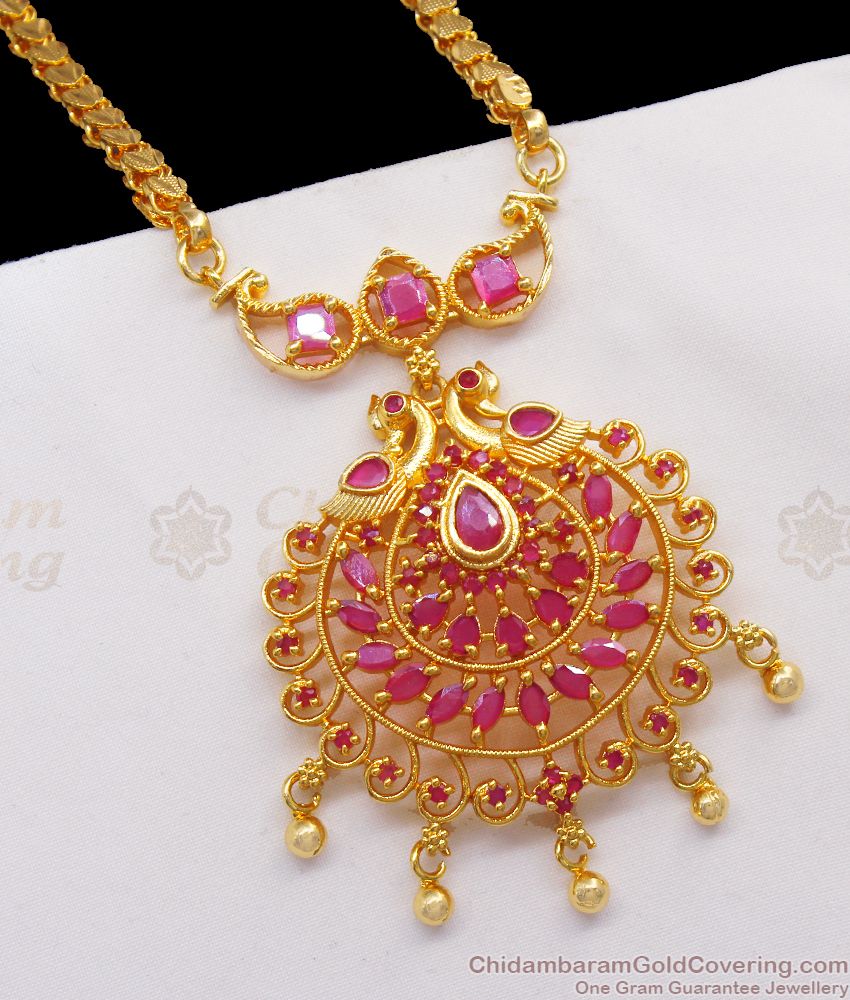  Gold Dollar Chain Beautiful Peacock Design Full Ruby Stone BGDR828