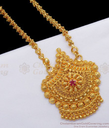 One Gram Gold Dollar Chain Chandabali Single Ruby Stone Design  BGDR844 One Gram Gold Dollar Chain Chandabali Single Ruby Stone Design  BGDR844