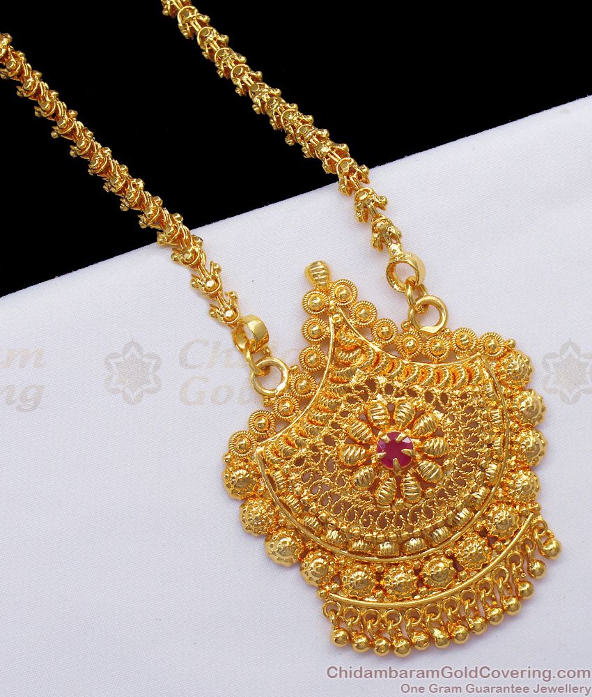 One Gram Gold Dollar Chain Chandabali Single Ruby Stone Design  BGDR844