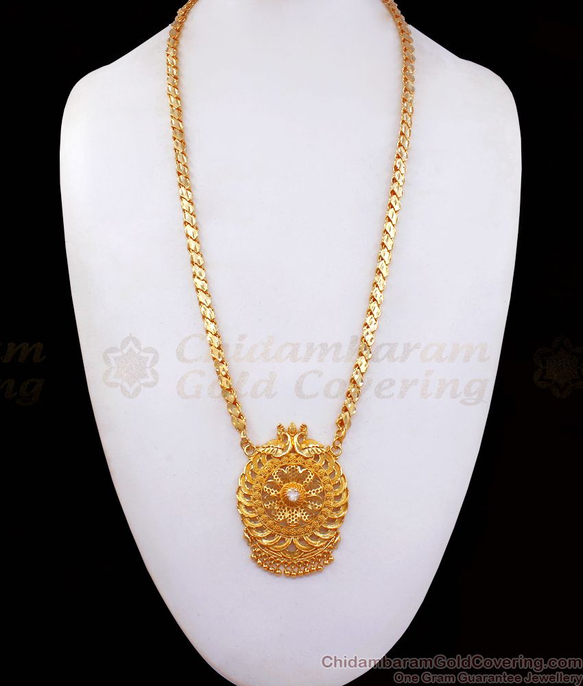 Grand Peacock Gold Plated Dollar Chain White Stone Bridal Wear BGDR847