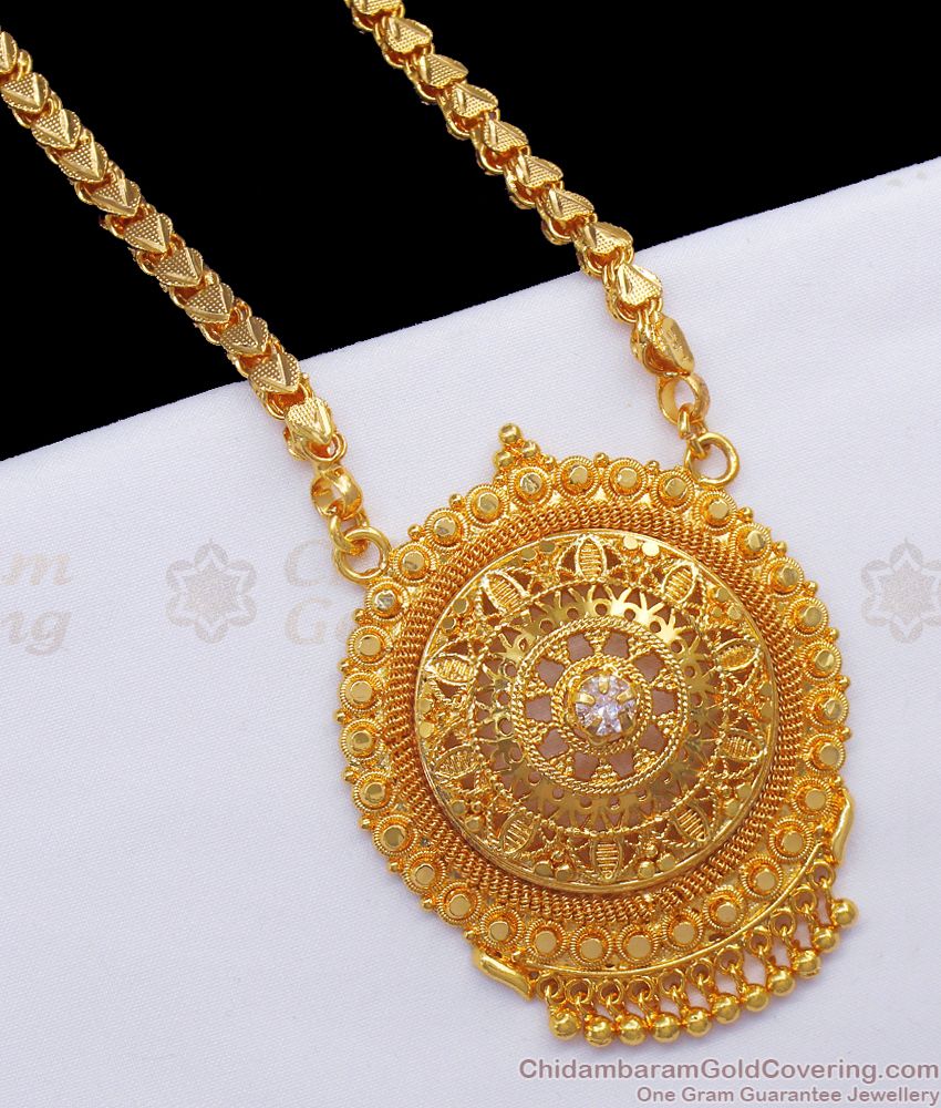 Latest Kerala Design Gold Dollar Chain White Stone Imitation Jewelry BGDR849