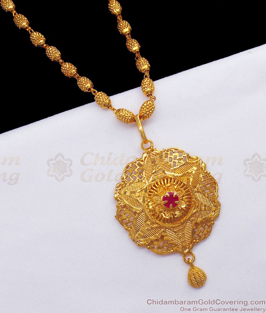 Trendy Gold Plated Dollar Beads Chain Ruby Stone Daily Wear Jewelry BGDR852
