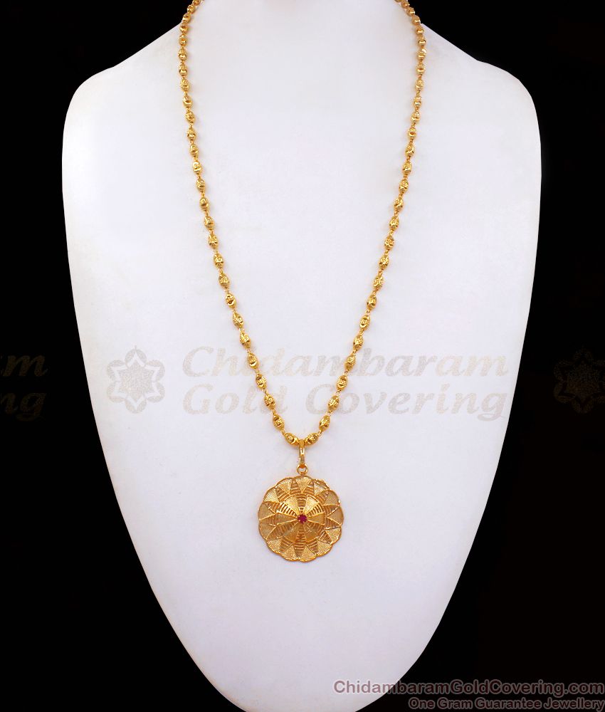 Oval Beads Gold Plated Chain Single Ruby Stone Dollar BGDR854