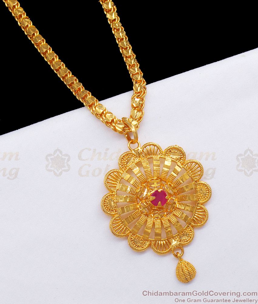 Gorgeous One Gram Gold Heart Chain Flower Ruby Stone Dollar BGDR857