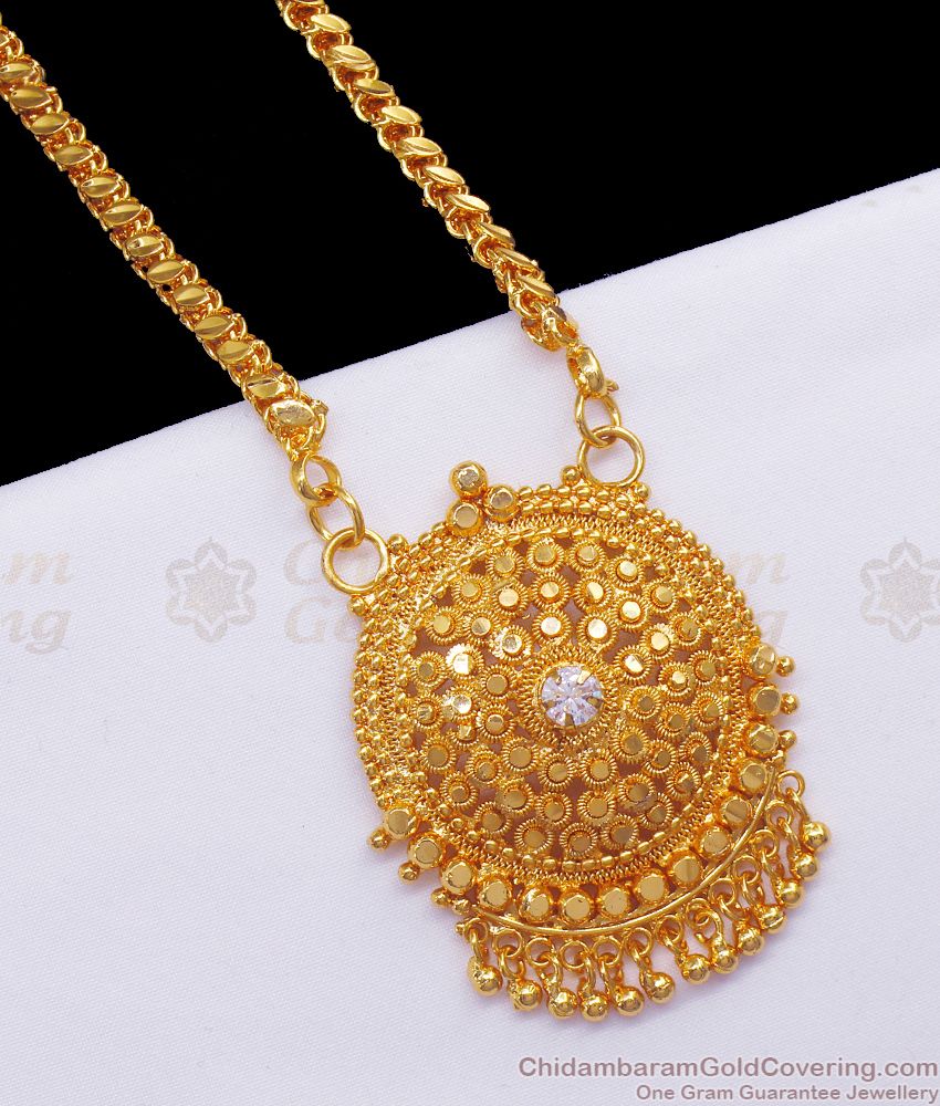 30 inches Long One Gram Gold Dollar Chain White Stone Jewelry Daily Wear Shop Online BGDR858