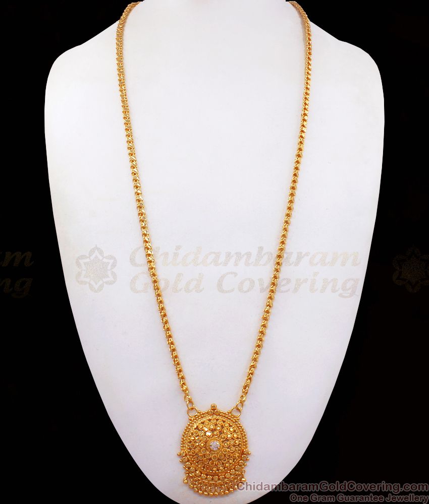 30 inches Long One Gram Gold Dollar Chain White Stone Jewelry Daily Wear Shop Online BGDR858