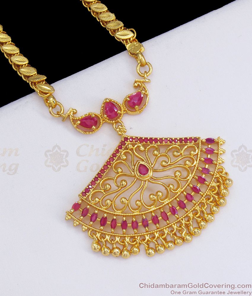 One Gram Gold Ruby Dollar Chain Collections Hanging Beads BGDR873