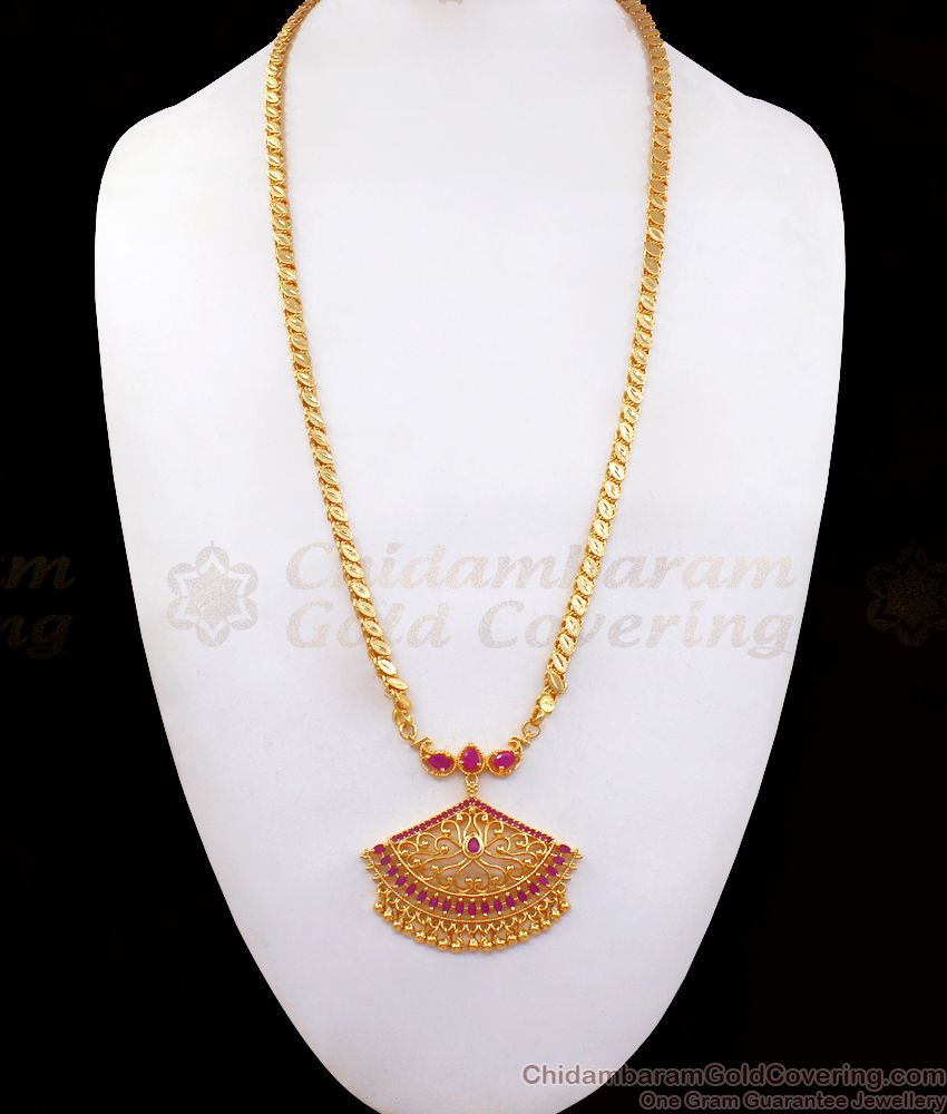 One Gram Gold Ruby Dollar Chain Collections Hanging Beads BGDR873