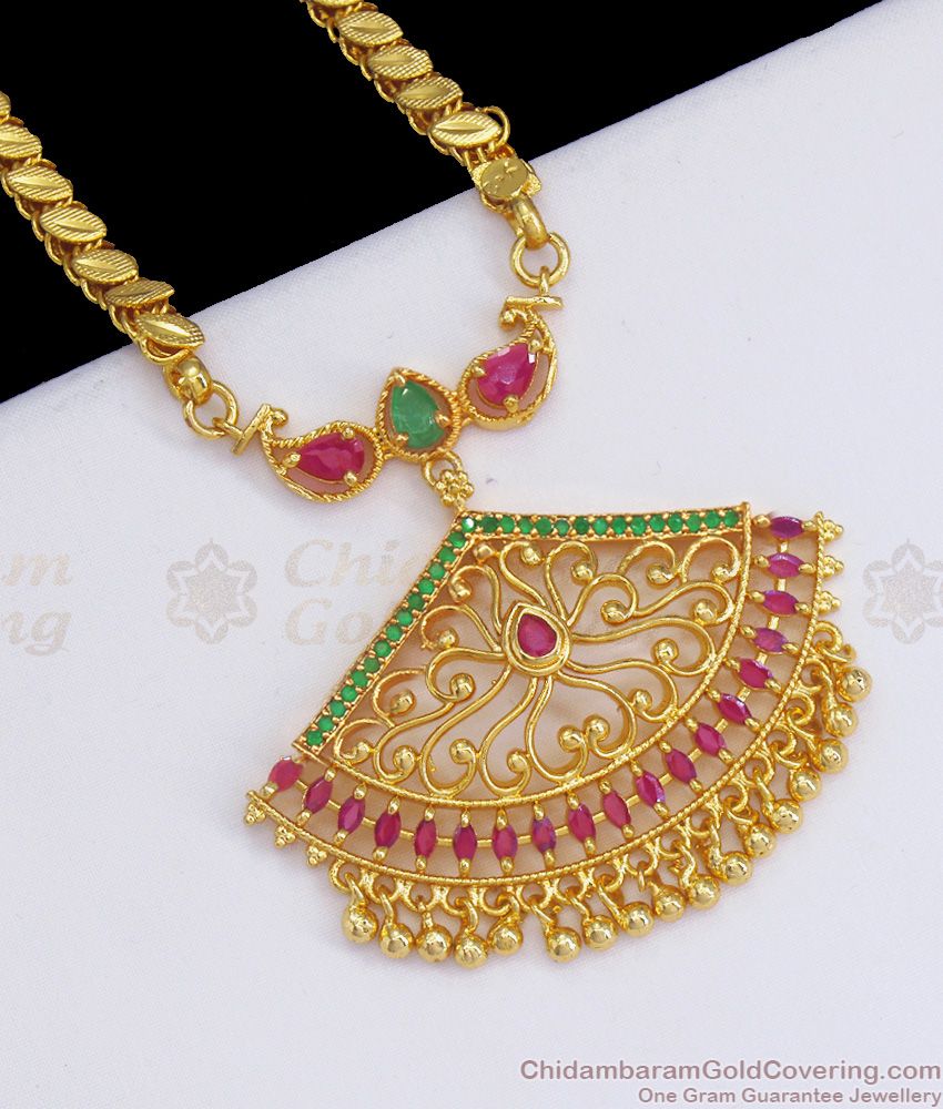 One Gram Gold Dollar Chain Multi Stone Visiri Design BGDR874